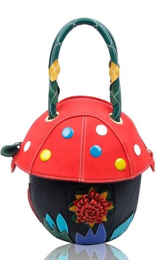 Women's Adorable 3-D Mushroom Designed Bucket Shoulder Bag Black