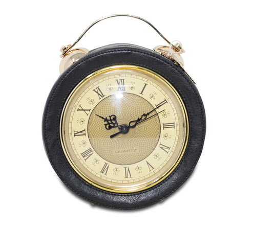 STATEMENT VINTAGE ANTIQUE REAL CLOCK TOTE BAG STEAMPUNK STYLE BLACK PORTABLE HANDBAG