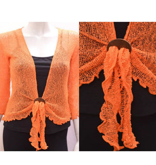 Women's Boho Knit Shrug Chic Crochet style Cardigan onesize Up To 20 Orange