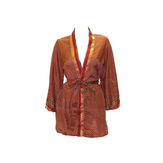 RECYCLED RETRO SARI KIMONO BEACH COVER-UP BOHO MINI ROBE FREE SIZE UP TO 12 P15