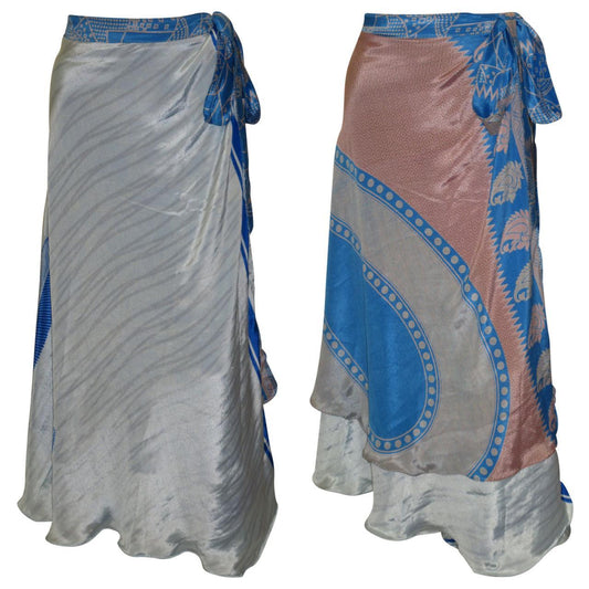 RECYCLED RETRO WRAP AROUND SKIRT LAYERED REVERSIBLE MIDI FREESIZE UP TO 20 P165