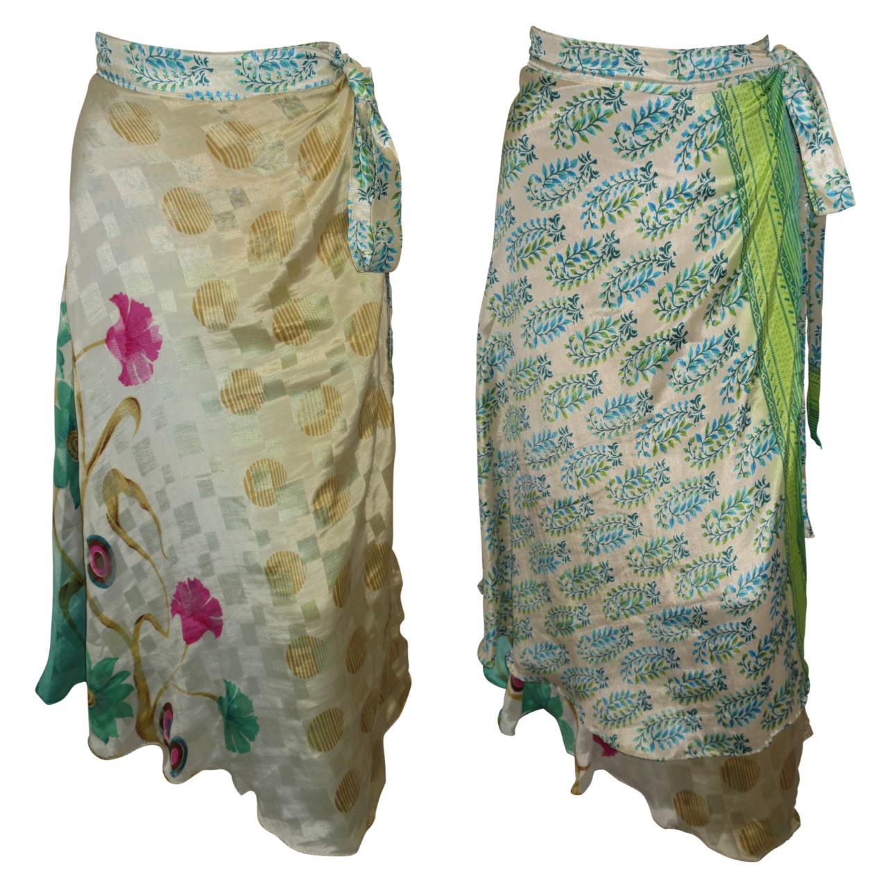 RECYCLED RETRO WRAP AROUND SKIRT LAYERED REVERSIBLE MIDI FREESIZE UP TO 20 P168