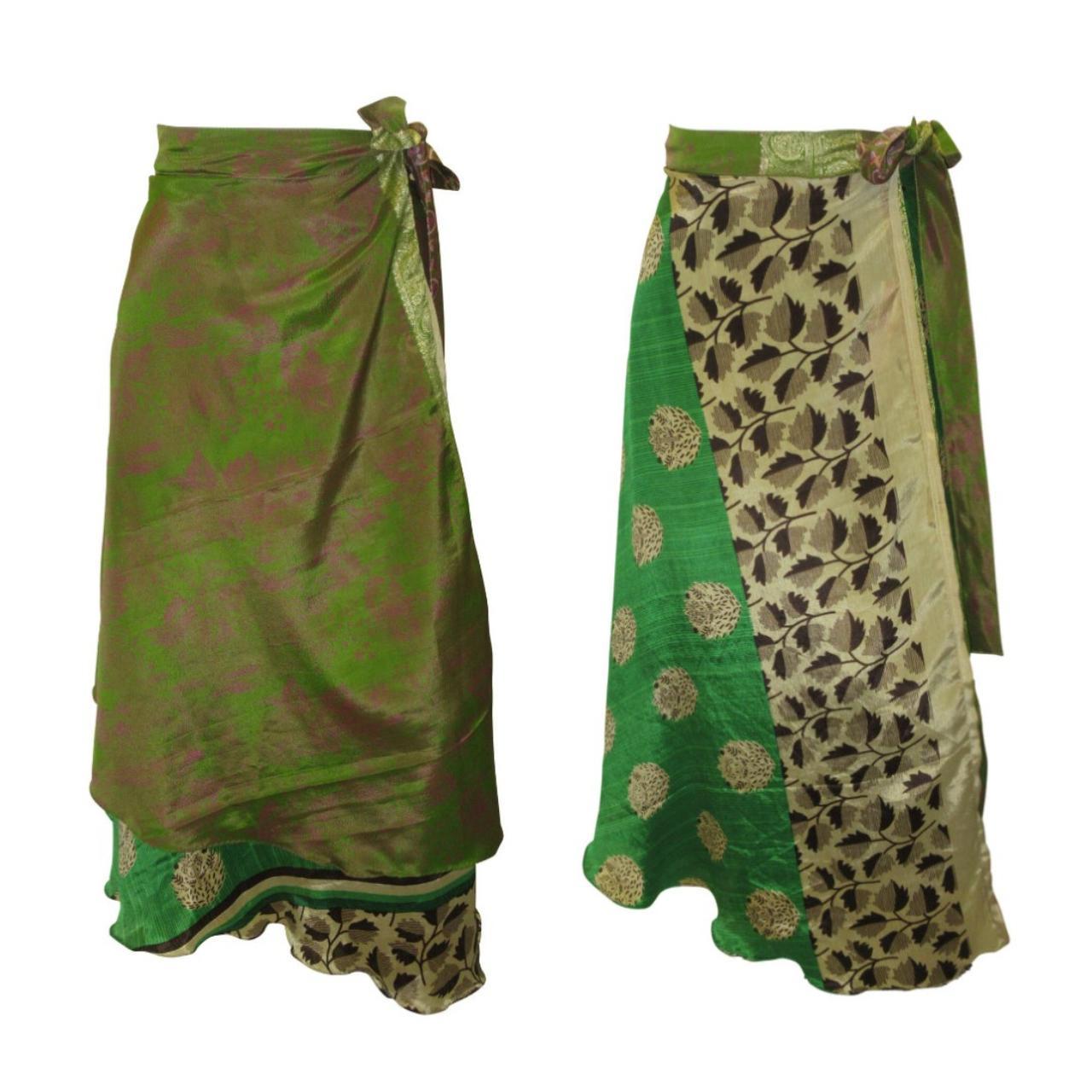 RECYCLED RETRO WRAP AROUND SKIRT LAYERED REVERSIBLE MIDI FREESIZE UP TO 20 P195