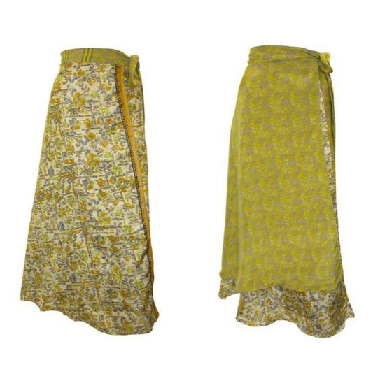 RECYCLED RETRO WRAP AROUND SKIRT LAYERED REVERSIBLE MIDI FREESIZE UP TO 20 P200