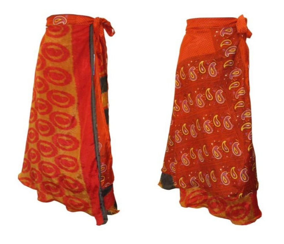 RECYCLED RETRO WRAP AROUND SKIRT LAYERED REVERSIBLE MIDI FREESIZE UP TO 20 P204