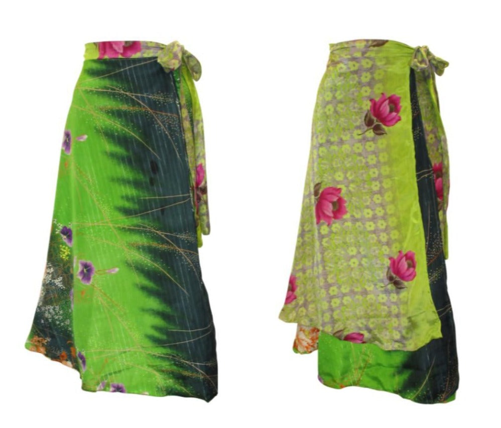 RECYCLED RETRO WRAP AROUND SKIRT LAYERED REVERSIBLE MIDI FREESIZE UP TO 20 P224