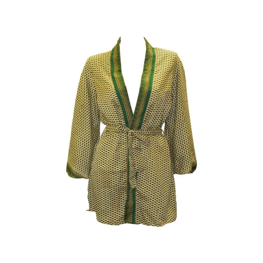 RECYCLED RETRO SARI KIMONO BEACH COVER-UP BOHO MINI ROBE FREE SIZE UP TO 12 P28
