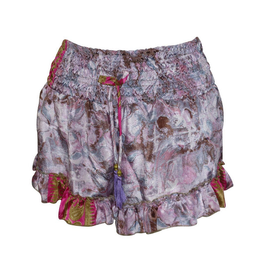 RECYCLED RETRO RUFFLE HEM LOUNGE WEAR LIGHTWEIGHT BEACH SHORTS FREE SIZE UP TO 14 P34