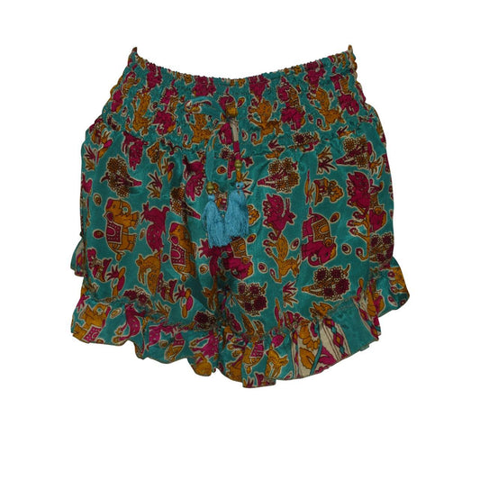 RECYCLED RETRO RUFFLE HEM LOUNGE WEAR LIGHTWEIGHT BEACH SHORTS FREE SIZE UP TO 14 P50