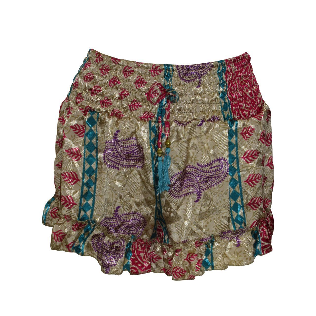 RECYCLED RETRO RUFFLE HEM LOUNGE WEAR LIGHTWEIGHT BEACH SHORTS FREE SIZE UP TO 14 P59