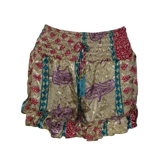 RECYCLED RETRO RUFFLE HEM LOUNGE WEAR LIGHTWEIGHT BEACH SHORTS FREE SIZE UP TO 14 P59