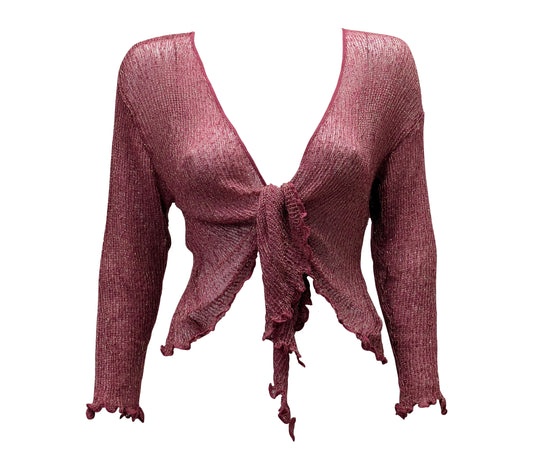 Women's Boho Lurex Knit Shrug Chic Crochet style Cardigan onesize Up To 20 RASPBERRY & GOLD