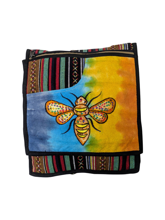 Women's Ladies Embroidered Aztec Print Cotton Honeybee Messenger Bag Front Zip Detail P2