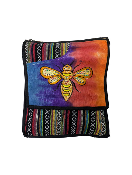 Women's Ladies Embroidered Aztec Print Cotton Honeybee Messenger Bag Front Zip Detail P4