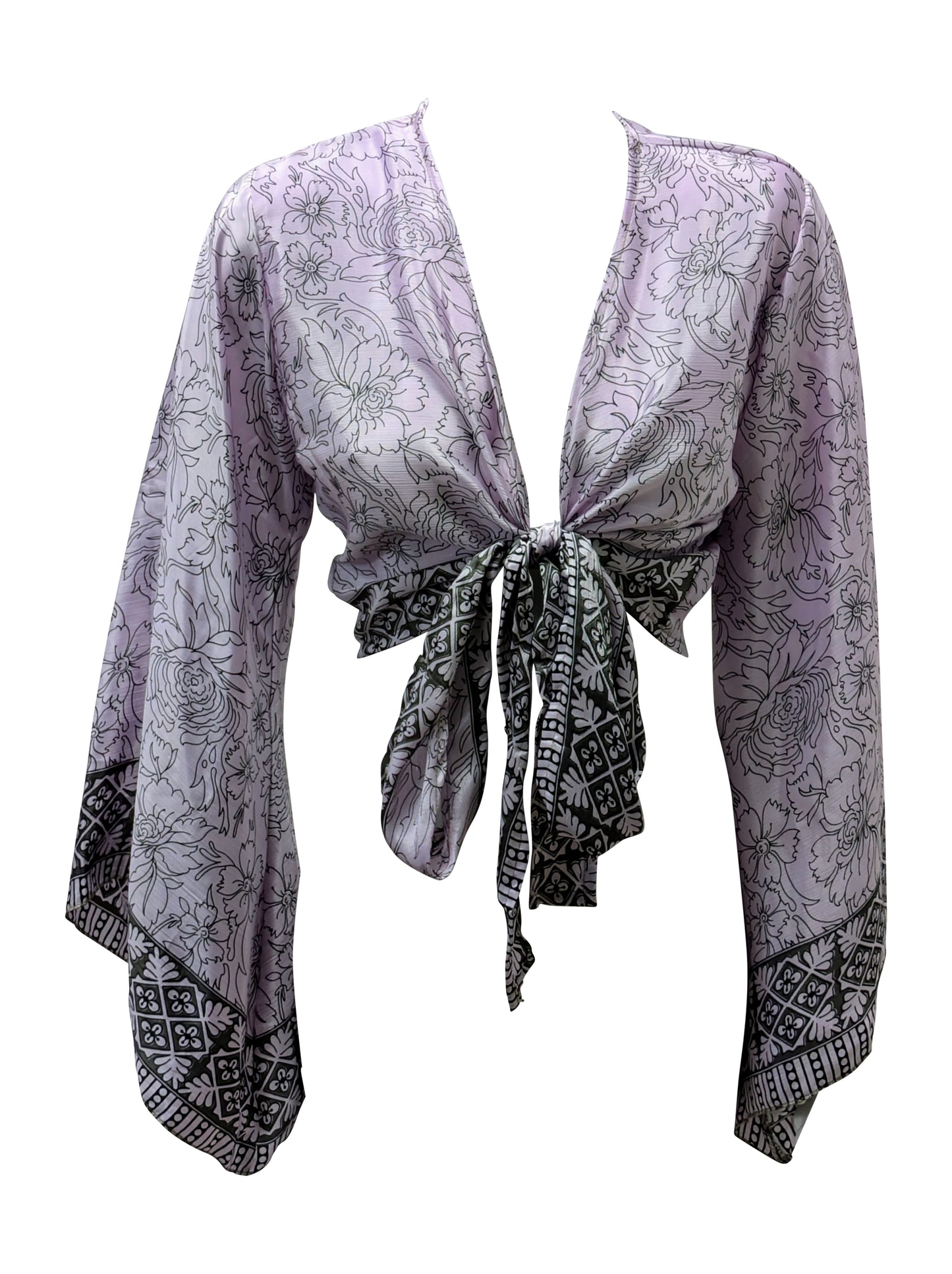 RETRO BELL SLEEVES FRONT KNOT CROP TOP WRAP BLOUSE FREE SIZE UP TO 16 P137