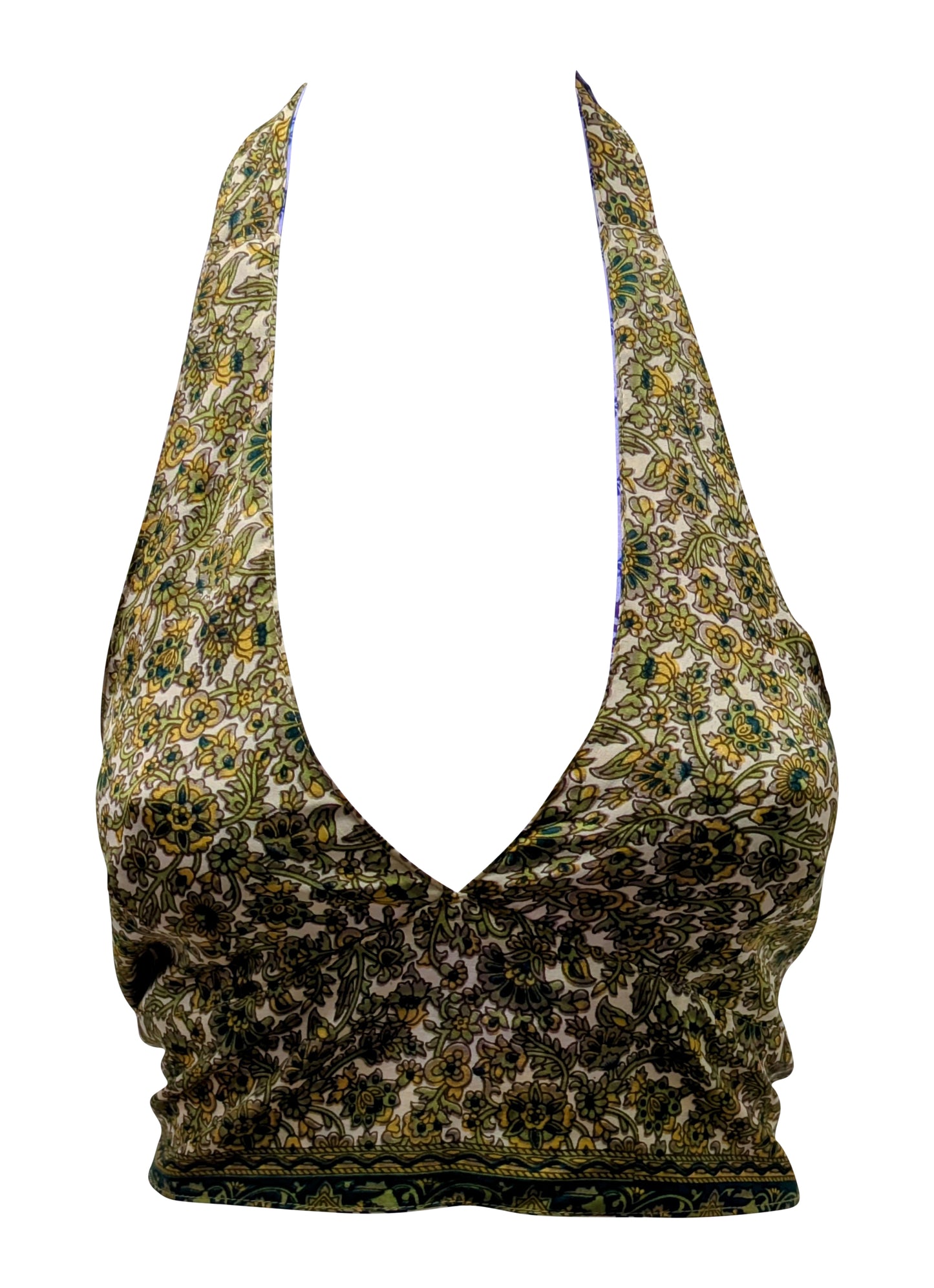 Recycled Reversible Retro Crop Top Boho Festival Halterneck Bralette One Size P125
