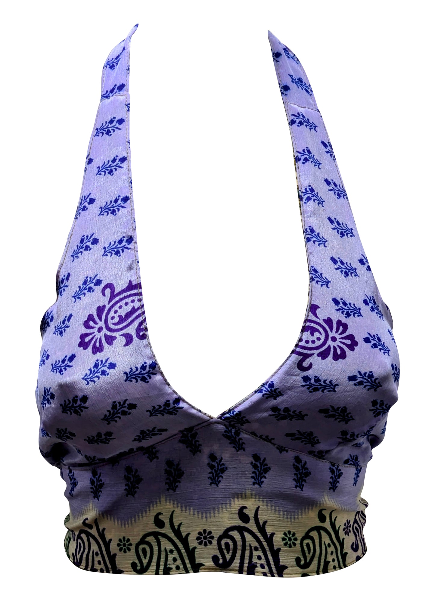 Recycled Reversible Retro Crop Top Boho Festival Halterneck Bralette One Size P125
