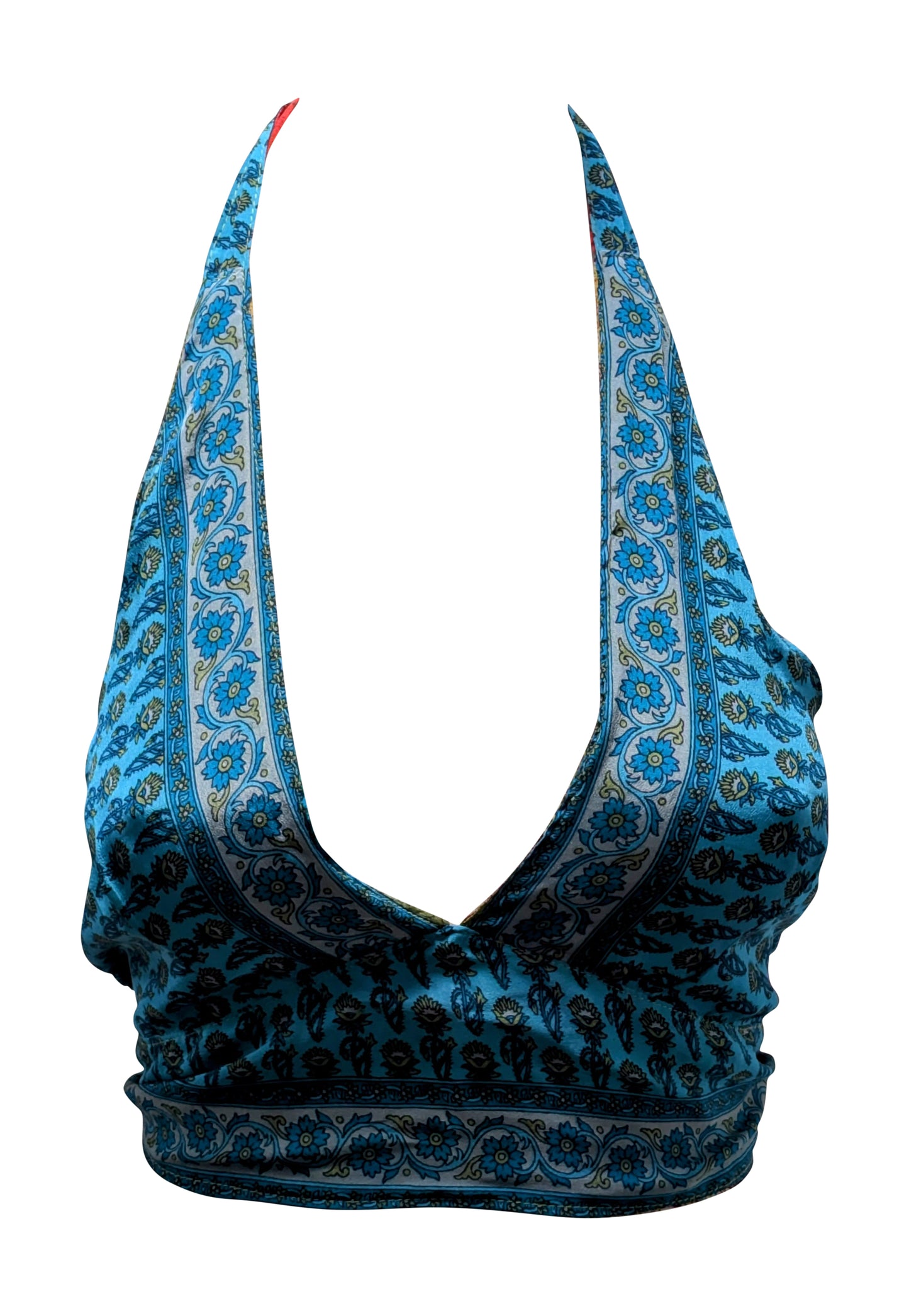 Recycled Reversible Retro Crop Top Boho Festival Halterneck Bralette One Size P133