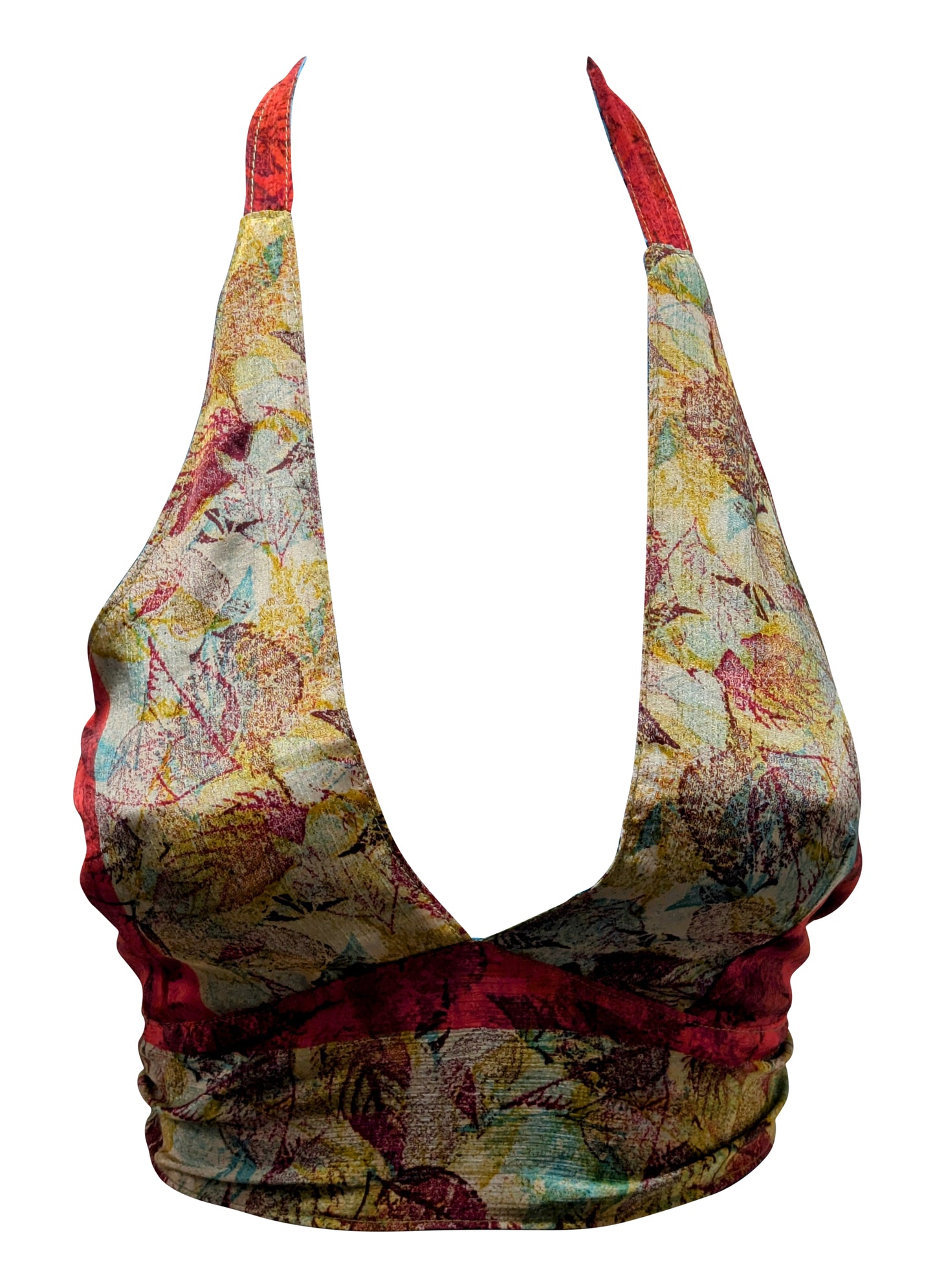 Recycled Reversible Retro Crop Top Boho Festival Halterneck Bralette One Size P133