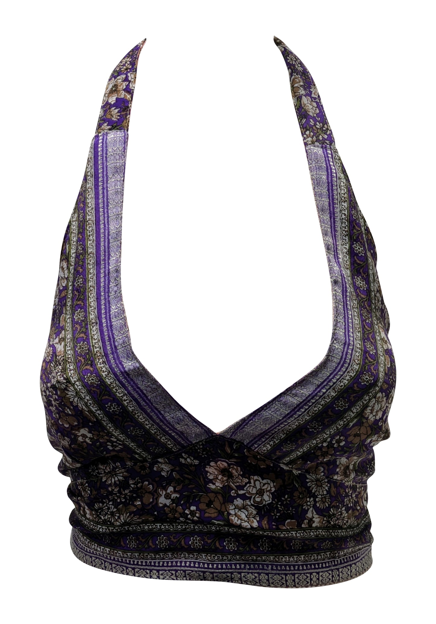 Recycled Reversible Retro Crop Top Boho Festival Halterneck Bralette One Size P172
