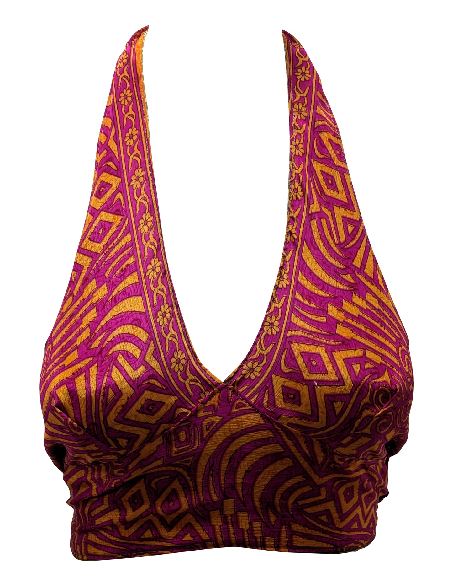 Recycled Reversible Retro Crop Top Boho Festival Halterneck Bralette One Size P173
