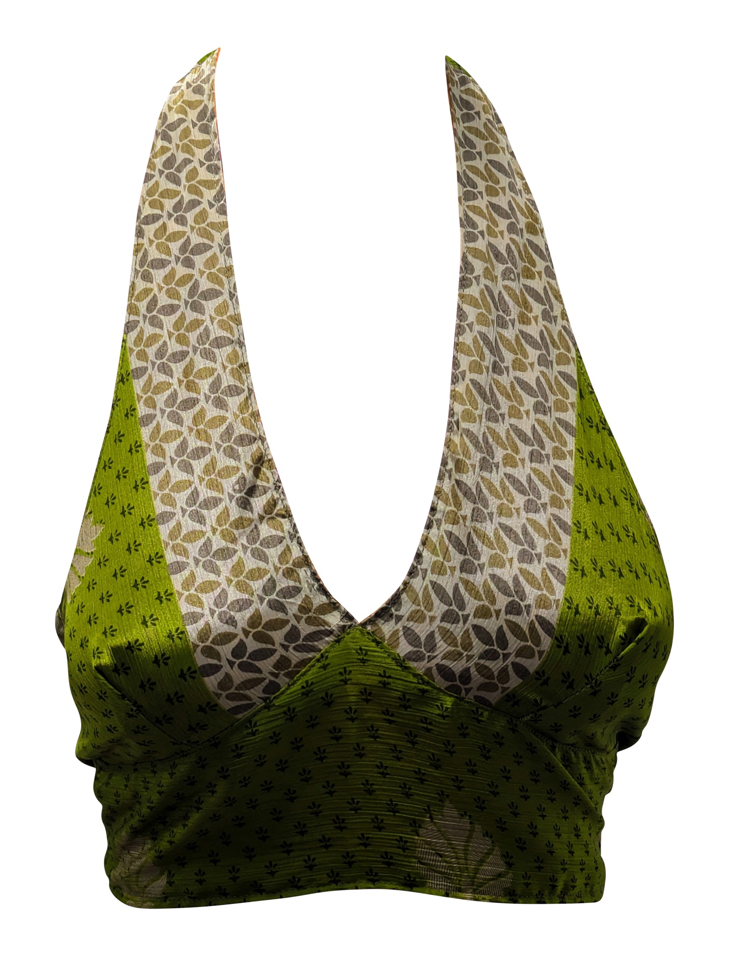 Recycled Reversible Retro Crop Top Boho Festival Halterneck Bralette One Size P173