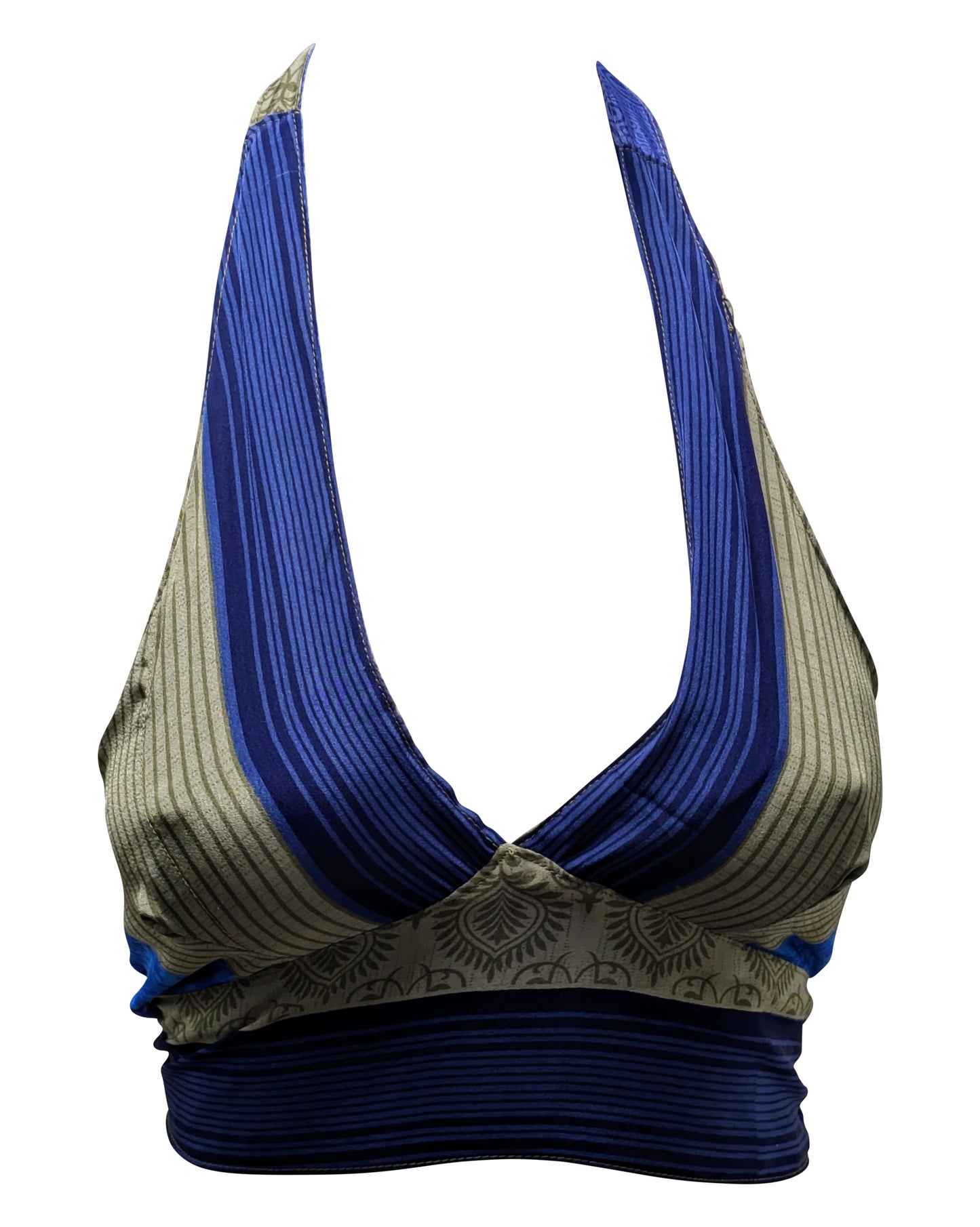 Recycled Reversible Retro Crop Top Boho Festival Halterneck Bralette One Size P175