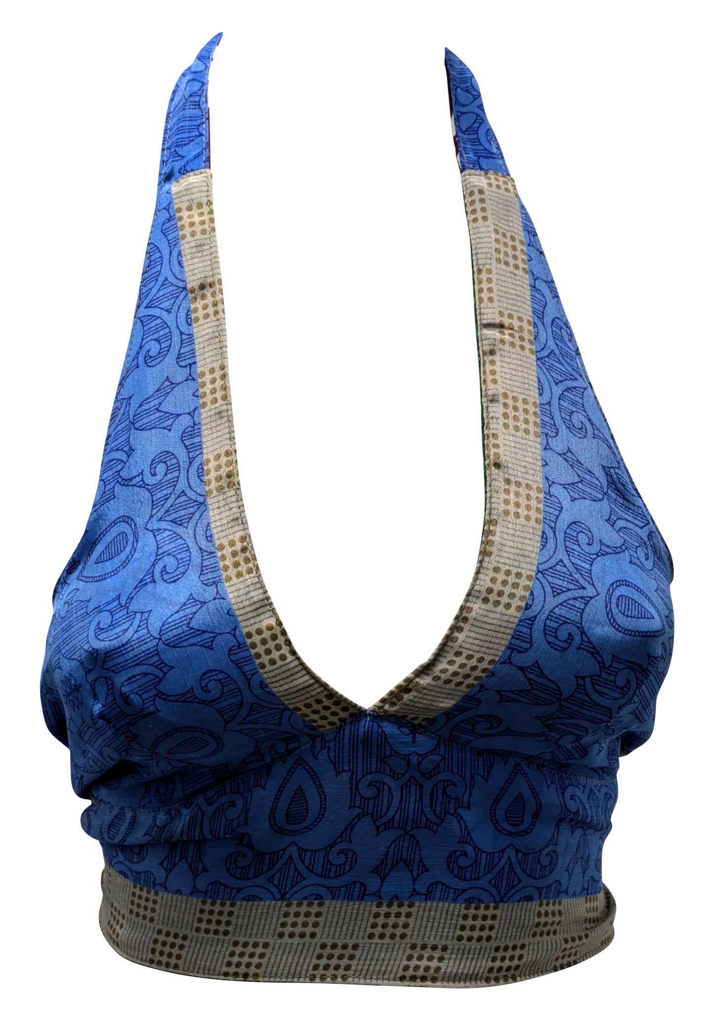 Recycled Reversible Retro Crop Top Boho Festival Halterneck Bralette One Size P177