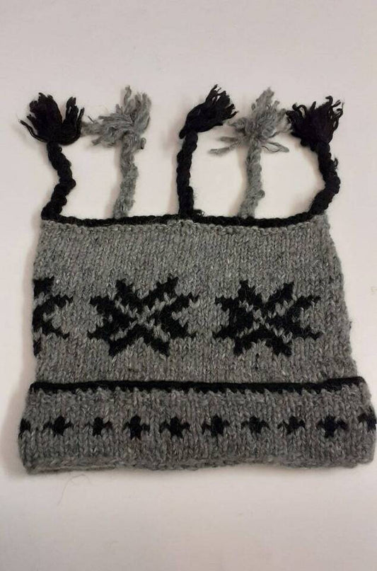 HANDMADE WOOL KNIT WARM WINTER BEANIE MULTI TASSELS BOHO FLEECE LINED HAT P413