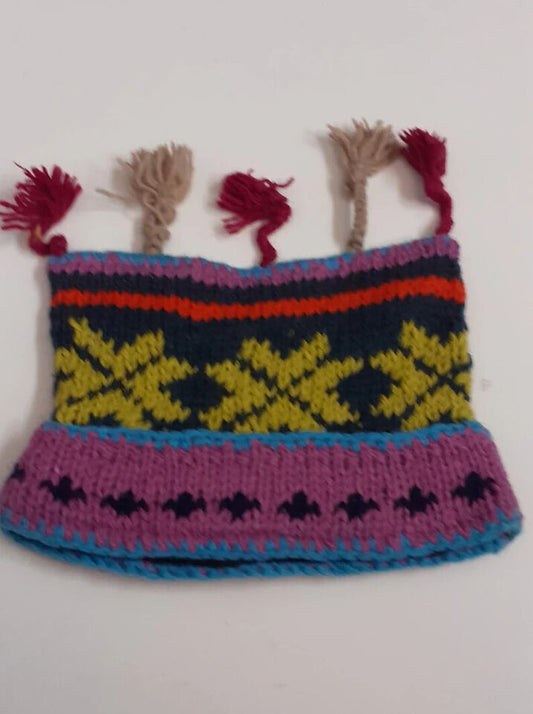 HANDMADE WOOL KNIT WARM WINTER BEANIE MULTI TASSELS BOHO FLEECE LINED HAT P416