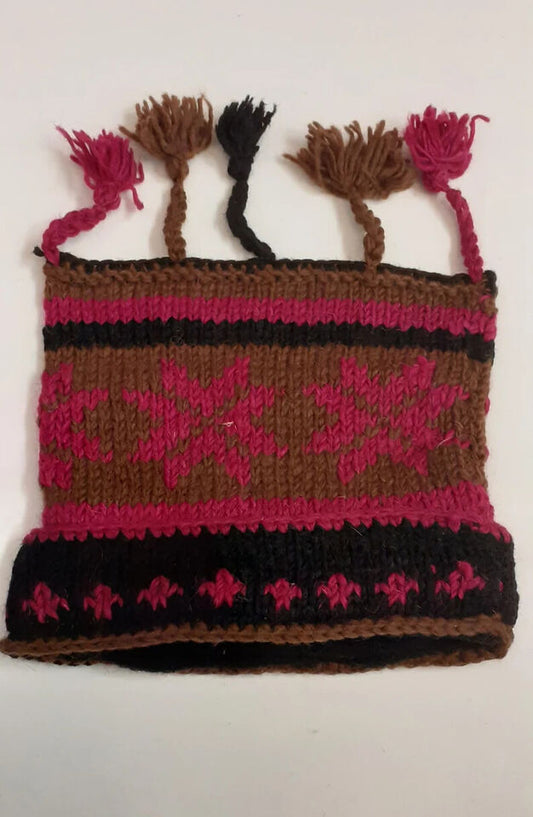 HANDMADE WOOL KNIT WARM WINTER BEANIE MULTI TASSELS BOHO FLEECE LINED HAT P417