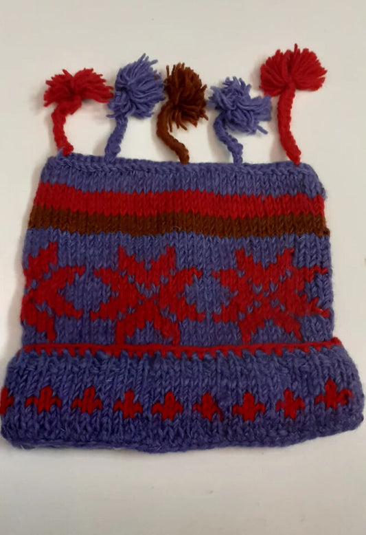 HANDMADE WOOL KNIT WARM WINTER BEANIE MULTI TASSELS BOHO FLEECE LINED HAT P418