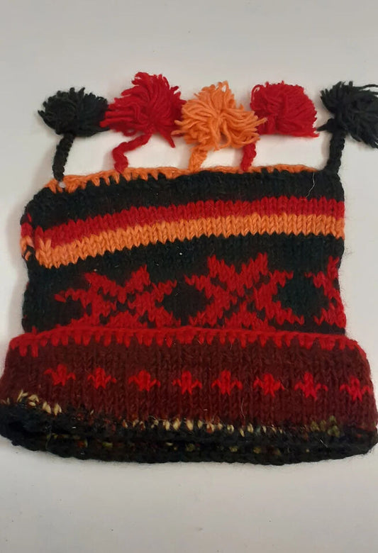 HANDMADE WOOL KNIT WARM WINTER BEANIE MULTI TASSELS BOHO FLEECE LINED HAT P425