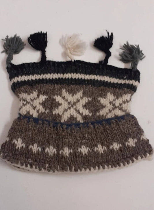 HANDMADE WOOL KNIT WARM WINTER BEANIE MULTI TASSELS BOHO FLEECE LINED HAT P426