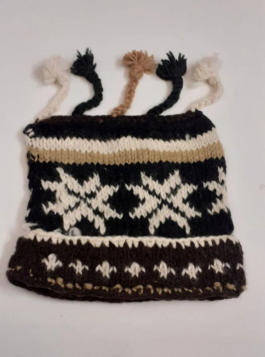 HANDMADE WOOL KNIT WARM WINTER BEANIE MULTI TASSELS BOHO FLEECE LINED HAT P428