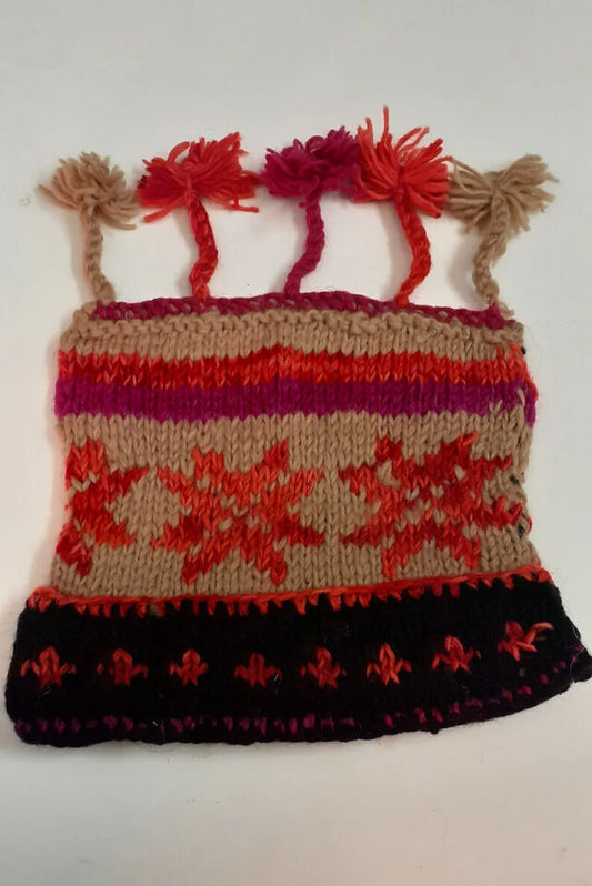 HANDMADE WOOL KNIT WARM WINTER BEANIE MULTI TASSELS BOHO FLEECE LINED HAT P431