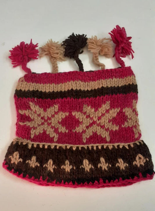 HANDMADE WOOL KNIT WARM WINTER BEANIE MULTI TASSELS BOHO FLEECE LINED HAT P435