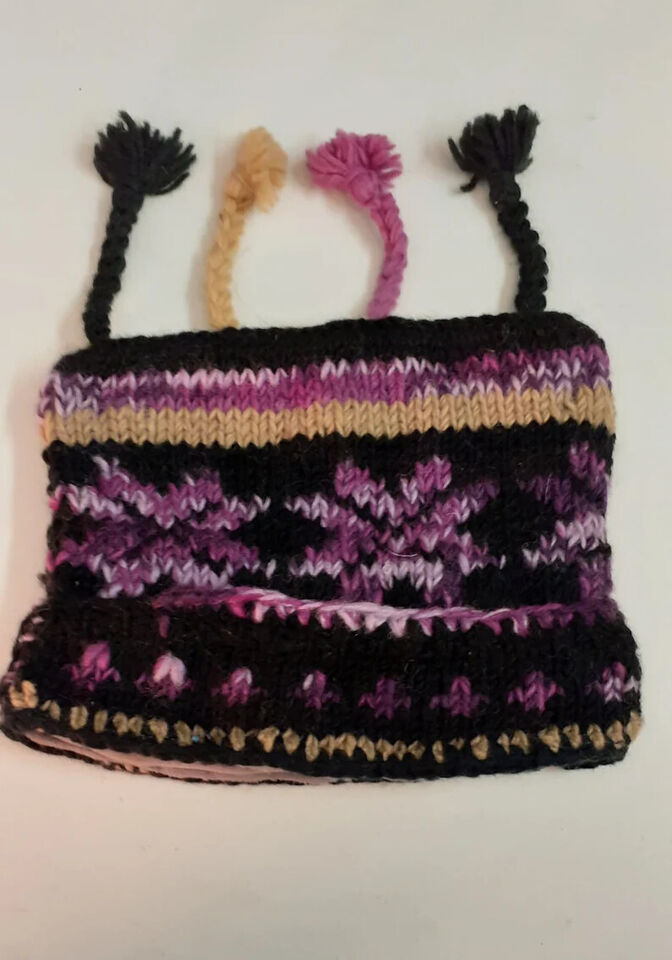 HANDMADE WOOL KNIT WARM WINTER BEANIE MULTI TASSELS BOHO FLEECE LINED HAT P439