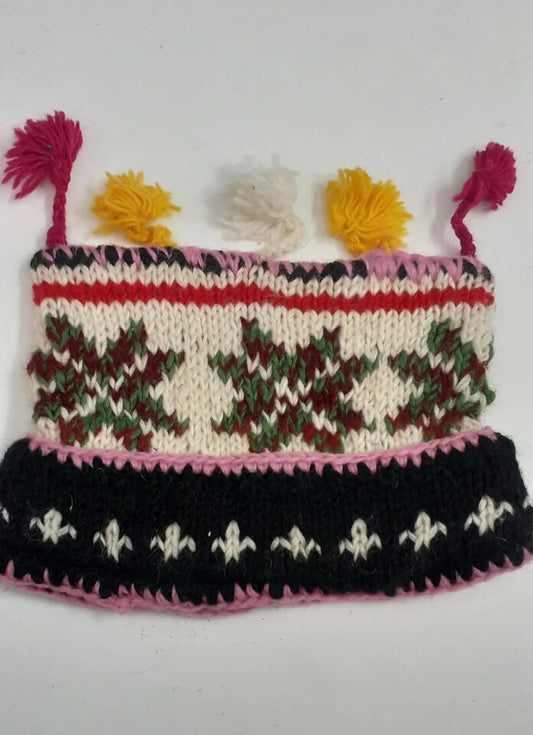 HANDMADE WOOL KNIT WARM WINTER BEANIE MULTI TASSELS BOHO FLEECE LINED HAT P442