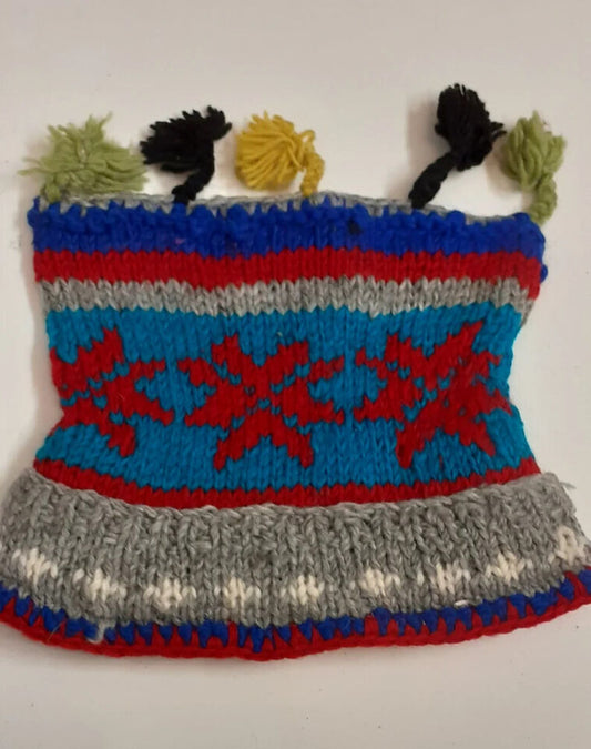 Copy of HANDMADE WOOL KNIT WARM WINTER BEANIE MULTI TASSELS BOHO FLEECE LINED HAT P454