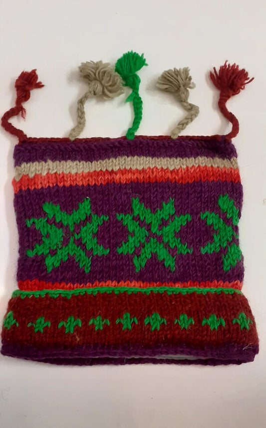 HANDMADE WOOL KNIT WARM WINTER BEANIE MULTI TASSELS BOHO FLEECE LINED HAT P400