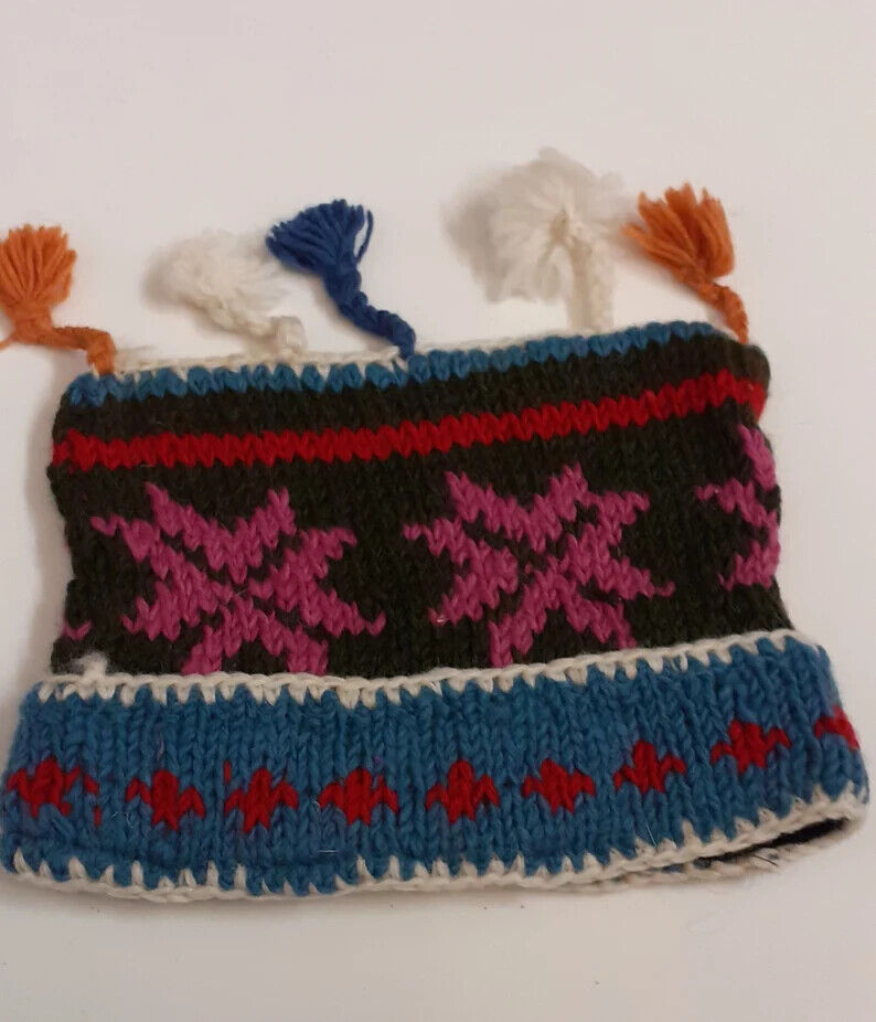 HANDMADE WOOL KNIT WARM WINTER BEANIE MULTI TASSELS BOHO FLEECE LINED HAT P459