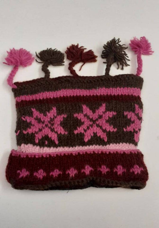 HANDMADE WOOL KNIT WARM WINTER BEANIE MULTI TASSELS BOHO FLEECE LINED HAT P404