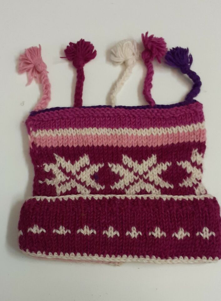 HANDMADE WOOL KNIT WARM WINTER BEANIE MULTI TASSELS BOHO FLEECE LINED HAT P480