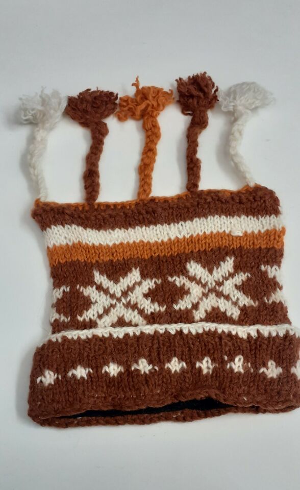 HANDMADE WOOL KNIT WARM WINTER BEANIE MULTI TASSELS BOHO FLEECE LINED HAT P484