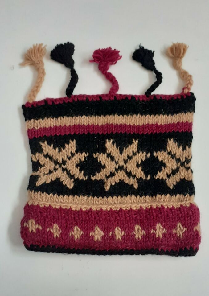 HANDMADE WOOL KNIT WARM WINTER BEANIE MULTI TASSELS BOHO FLEECE LINED HAT P494