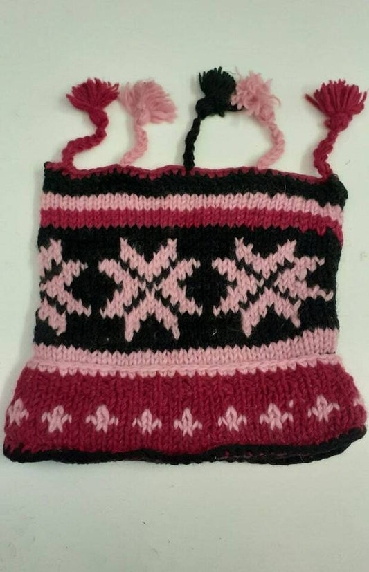 HANDMADE WOOL KNIT WARM WINTER BEANIE MULTI TASSELS BOHO FLEECE LINED HAT P409