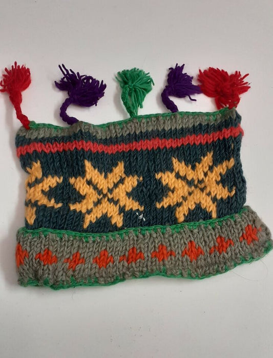 HANDMADE WOOL KNIT WARM WINTER BEANIE MULTI TASSELS BOHO FLEECE LINED HAT P500