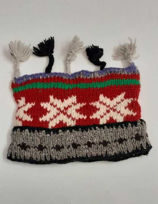 HANDMADE WOOL KNIT WARM WINTER BEANIE MULTI TASSELS BOHO FLEECE LINED HAT P503