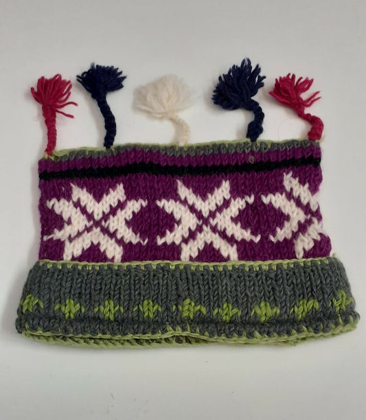 HANDMADE WOOL KNIT WARM WINTER BEANIE MULTI TASSELS BOHO FLEECE LINED HAT P508